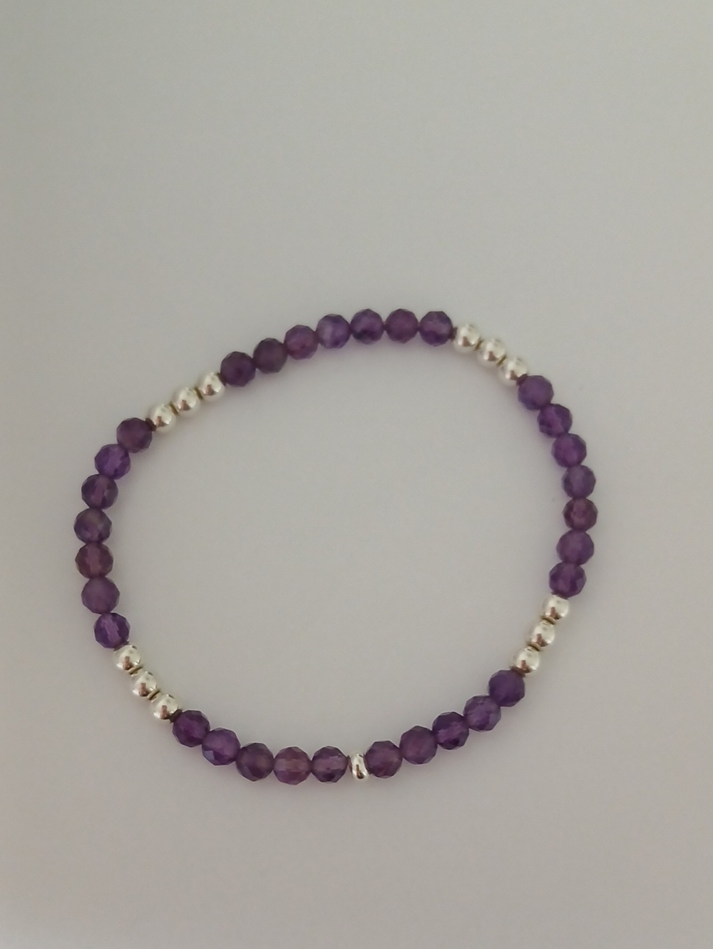 Purple Amethyst  Beaded Bracelet with Sterling Silver Accents